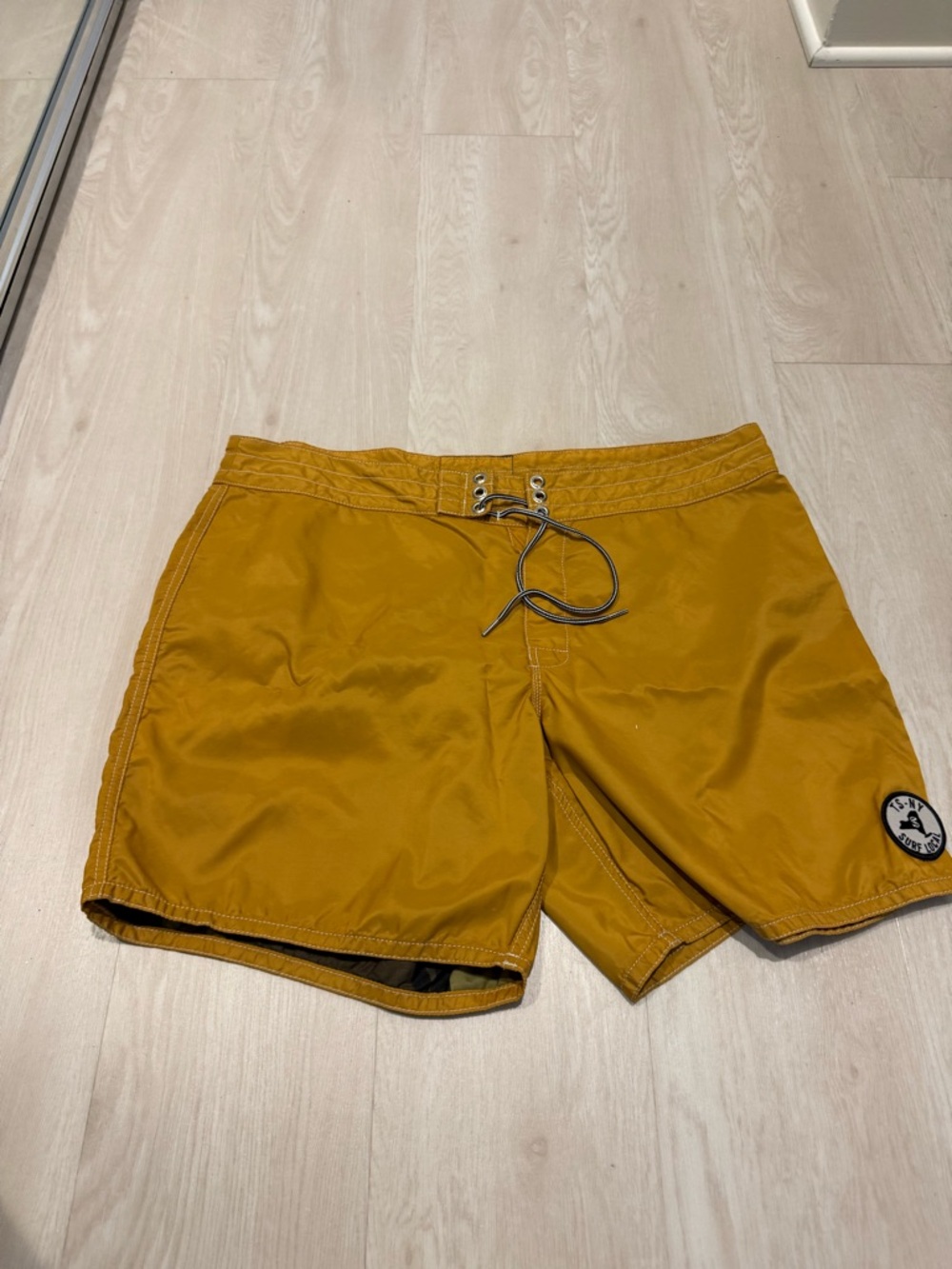 Birdwell by Todd Snyder Men's Mustard Yellow Swim Trunks with Drawstring - 38”